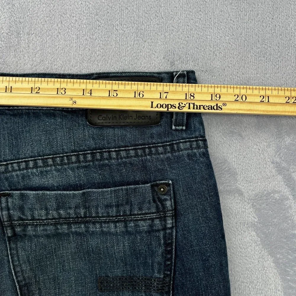 Calvin Klein 34x30 Fits 36 Straight Cut Jeans Old School Broken  Dark Wash Denim